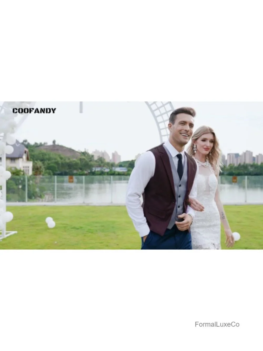 Men's Double Layer Suit Vest Wedding Waistcoat Slim Fit with Pockets